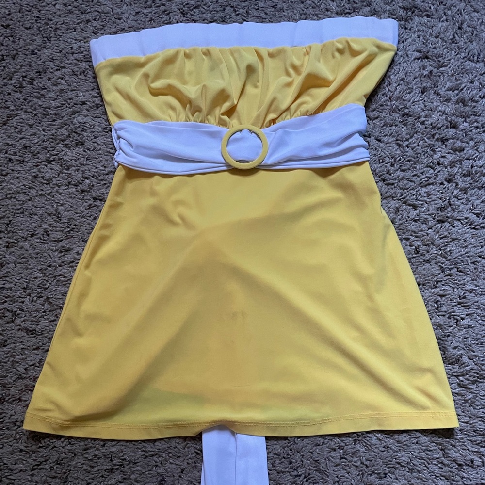 Women’s crop top, size small, yellow, and white